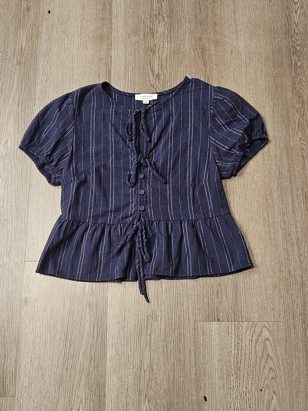 Striped Navy Tie-Front Peplum Blouse - Women